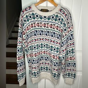Vintage Eddie Bauer Sweater Men’s Large Fair Isle Knit 100% Cotton Hong Kong
